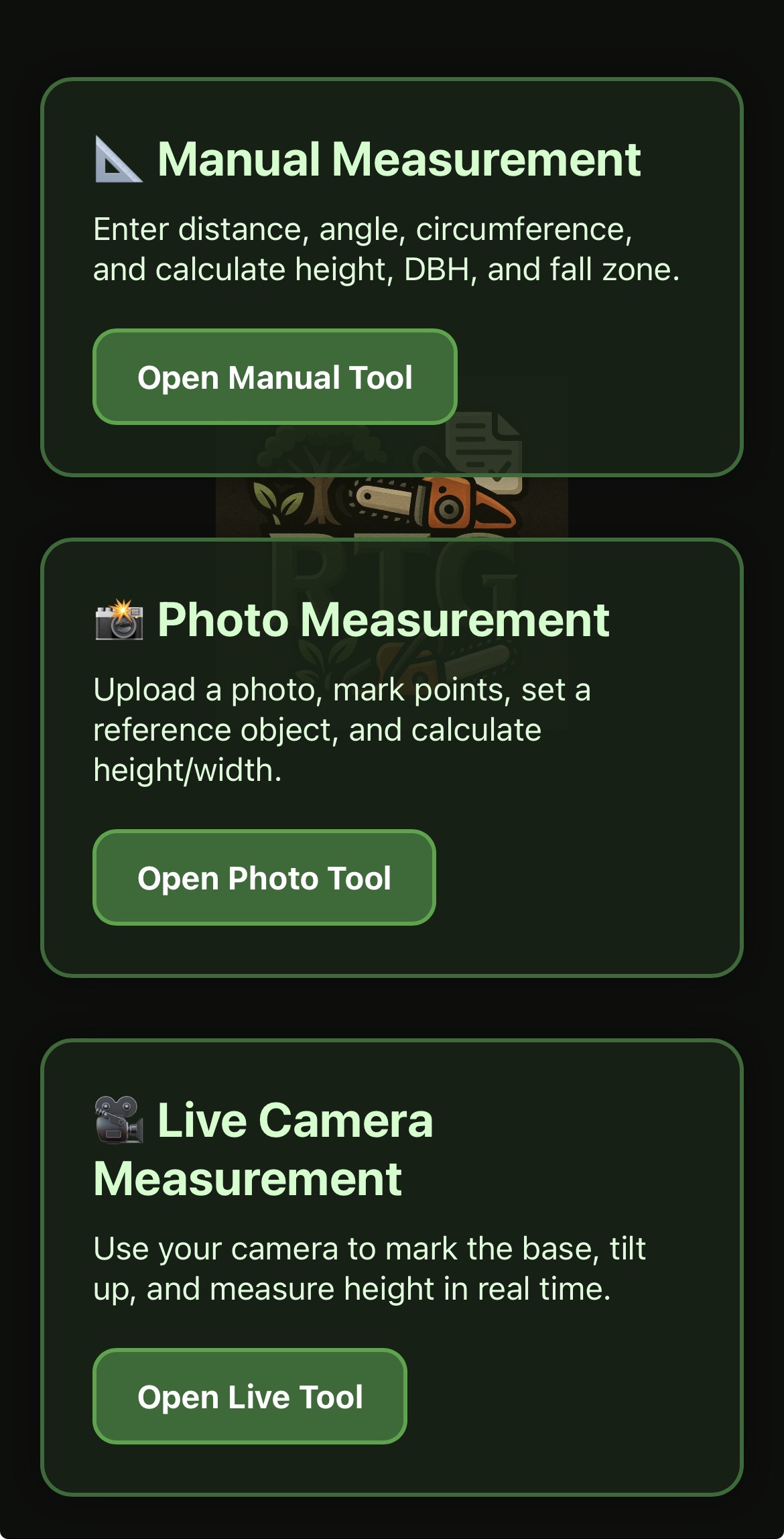 Tree Measurement Page Screenshot