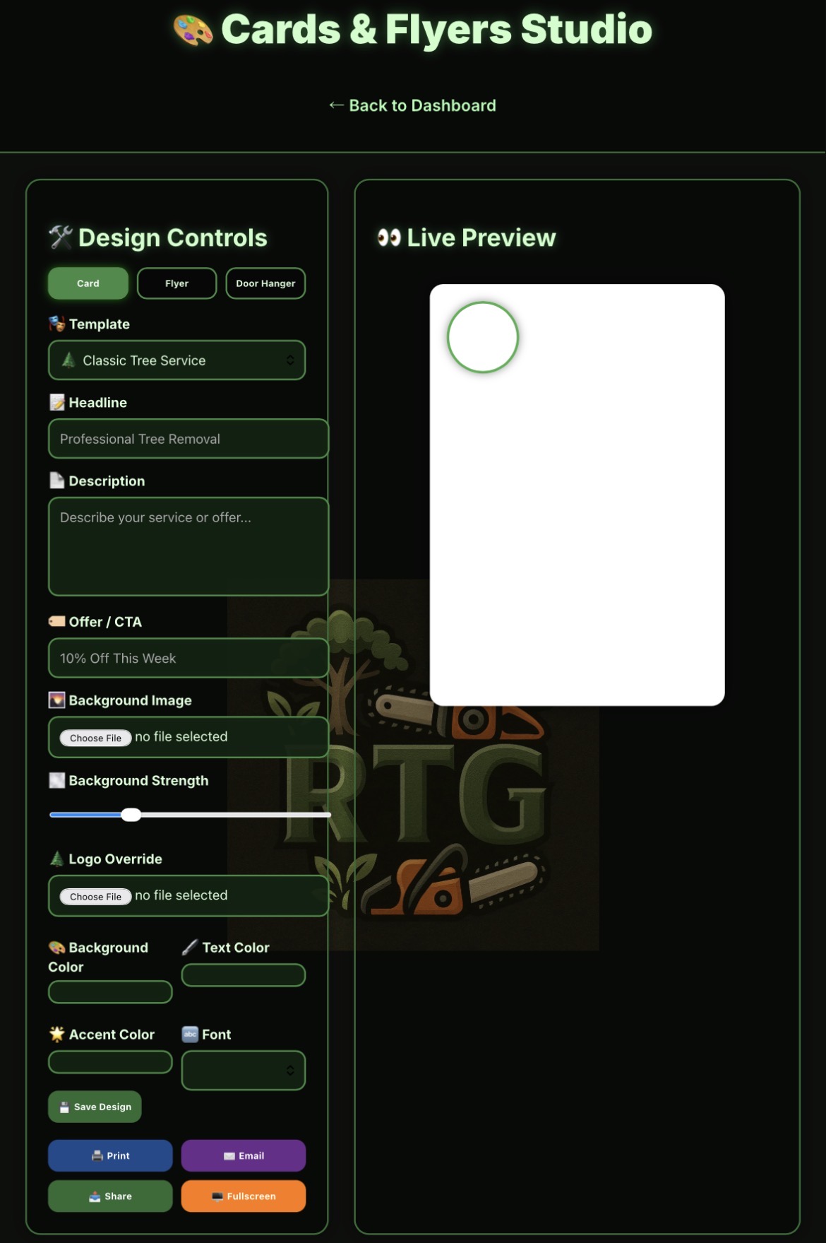 Flyers and Cards Page Screenshot